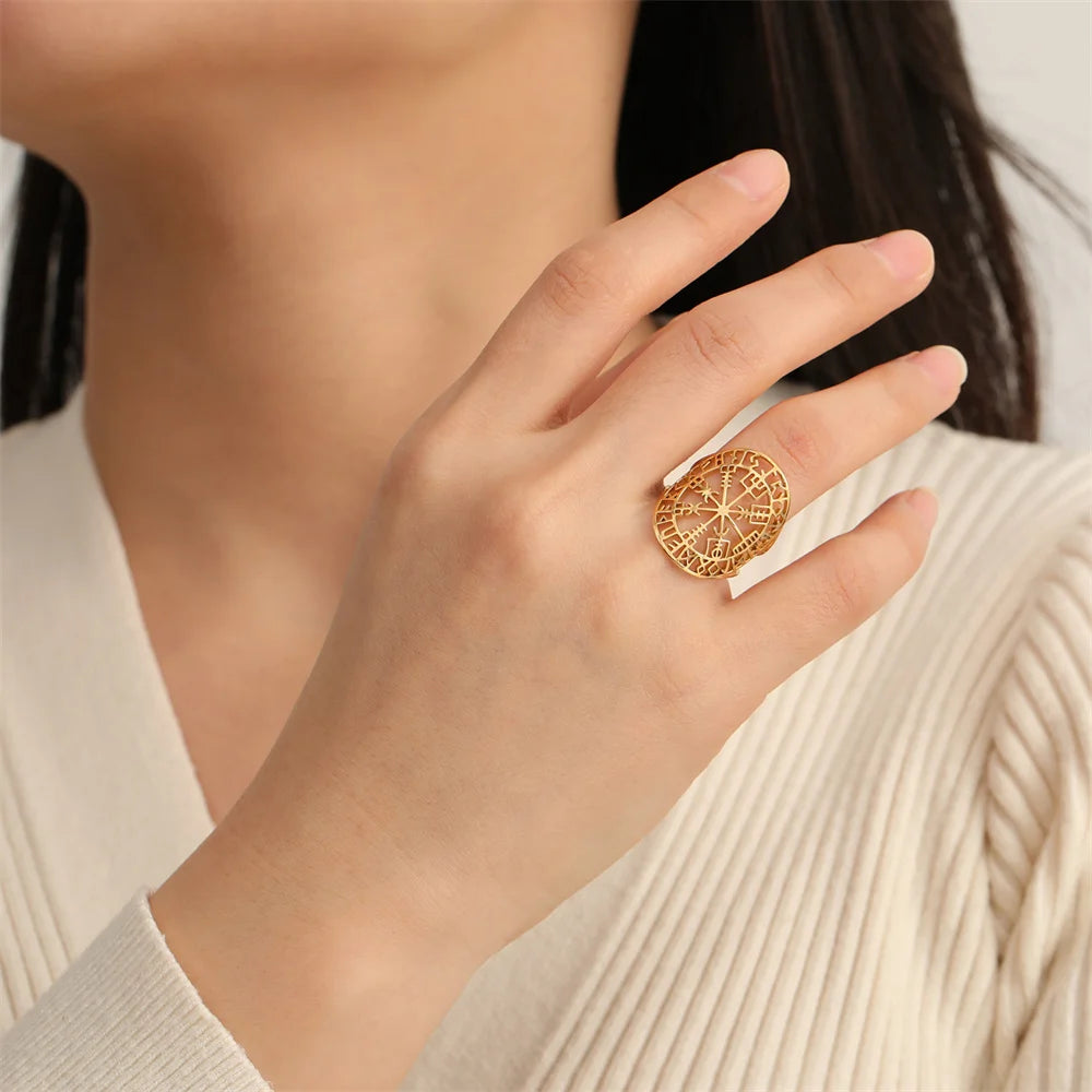 Vegvisir-Ring Wikinger Runenkompass Gold 1