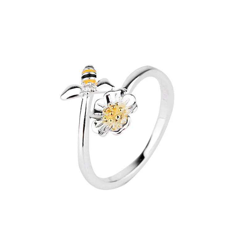 Verstellbarer Ring mit Biene und Blume