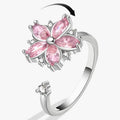 Bague ajustable avec fleur rotative anti-stress en cristaux roses