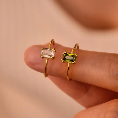 Verstellbarer Ring mit rechteckigem Geburtsstein Februar