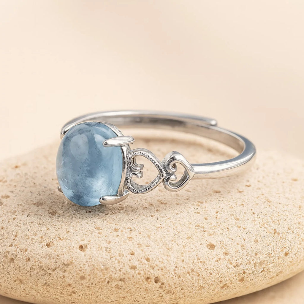 Verstellbarer Ring "Meereskristall" aus Aquamarin 