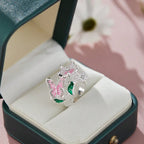 Verstellbarer Ring Kirschblüte und Schmetterling Silber