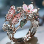 Verstellbarer Ring Kirschblüte und Schmetterling Silber