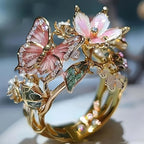 Verstellbarer Ring Kirschblüte und Schmetterling Gold
