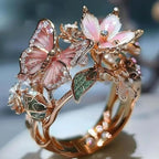 Verstellbarer Ring Kirschblüte und Schmetterling Gold