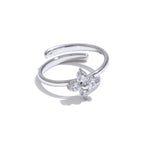 Verstellbarer Ring Kleeblatt und Strass Silber