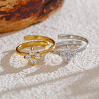Verstellbarer Ring Kleeblatt und Strass Silber