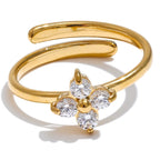 Verstellbarer Ring Kleeblatt und Strass Gold