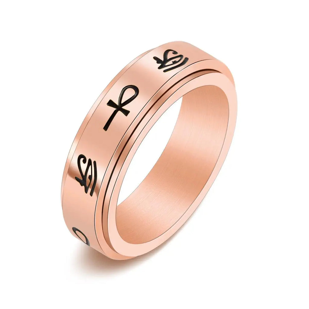 Ring mit ägyptischen Mustern Anti-Stress drehbar roségold