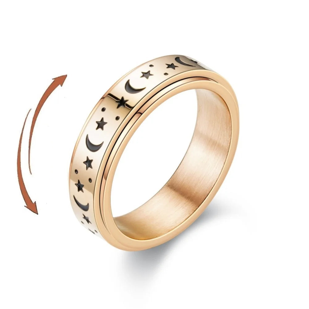 Ring Anti-Stress drehbar Sterne und Monde Roségold