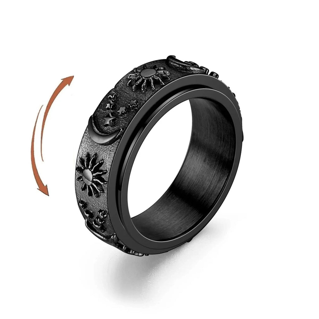 Anti-Stress Ring mit drehbarem Mond und Sonne in Schwarz