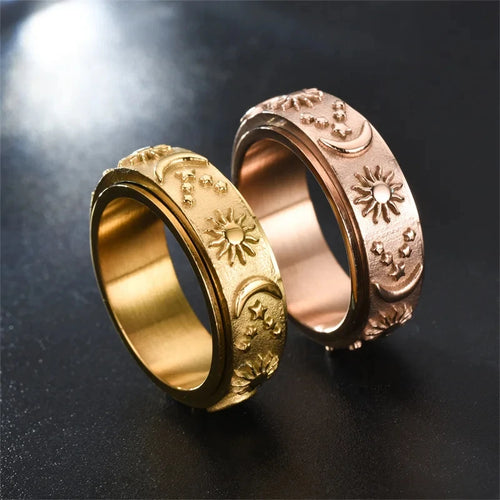 Anti-Stress Ring mit drehbarem Mond und Sonne in Roségold