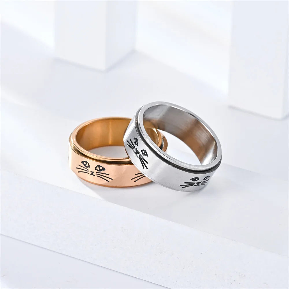 Ring mit drehenden Anti-Stress Katzen, silber