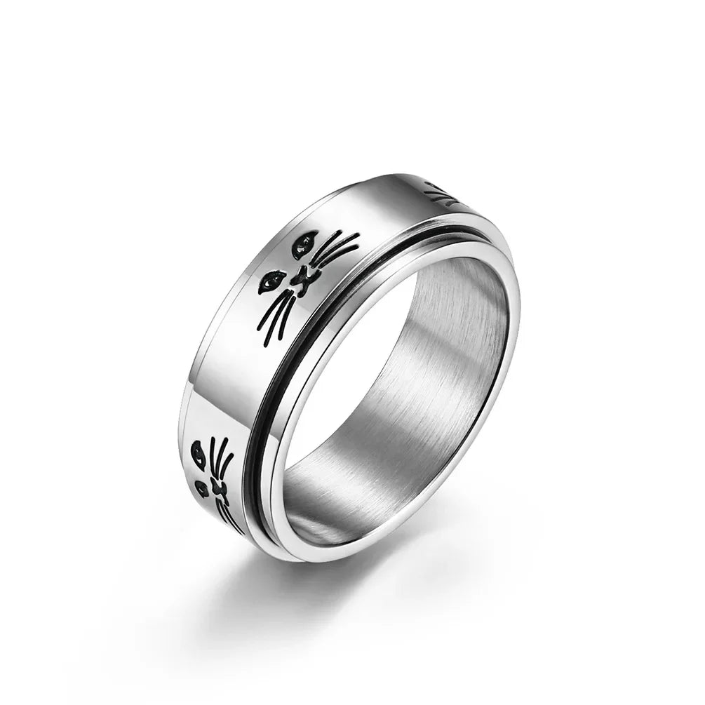 Ring mit drehenden Anti-Stress Katzen, silber