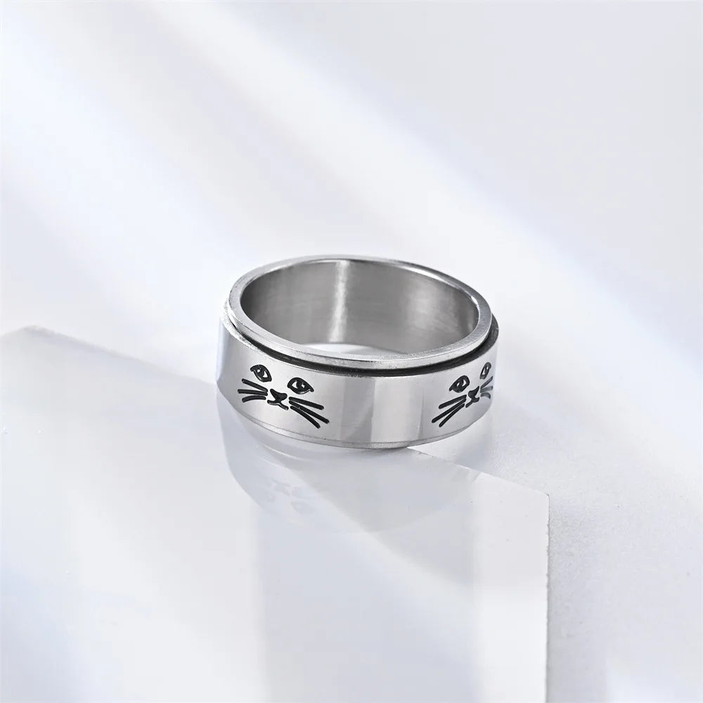 Ring mit drehenden Anti-Stress Katzen, silber