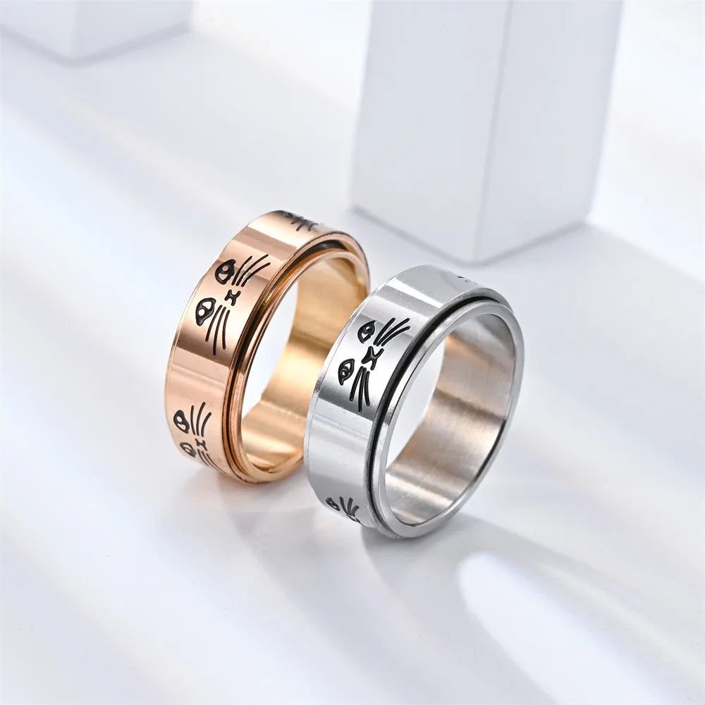 Ring mit drehenden Anti-Stress Katzen, roségold