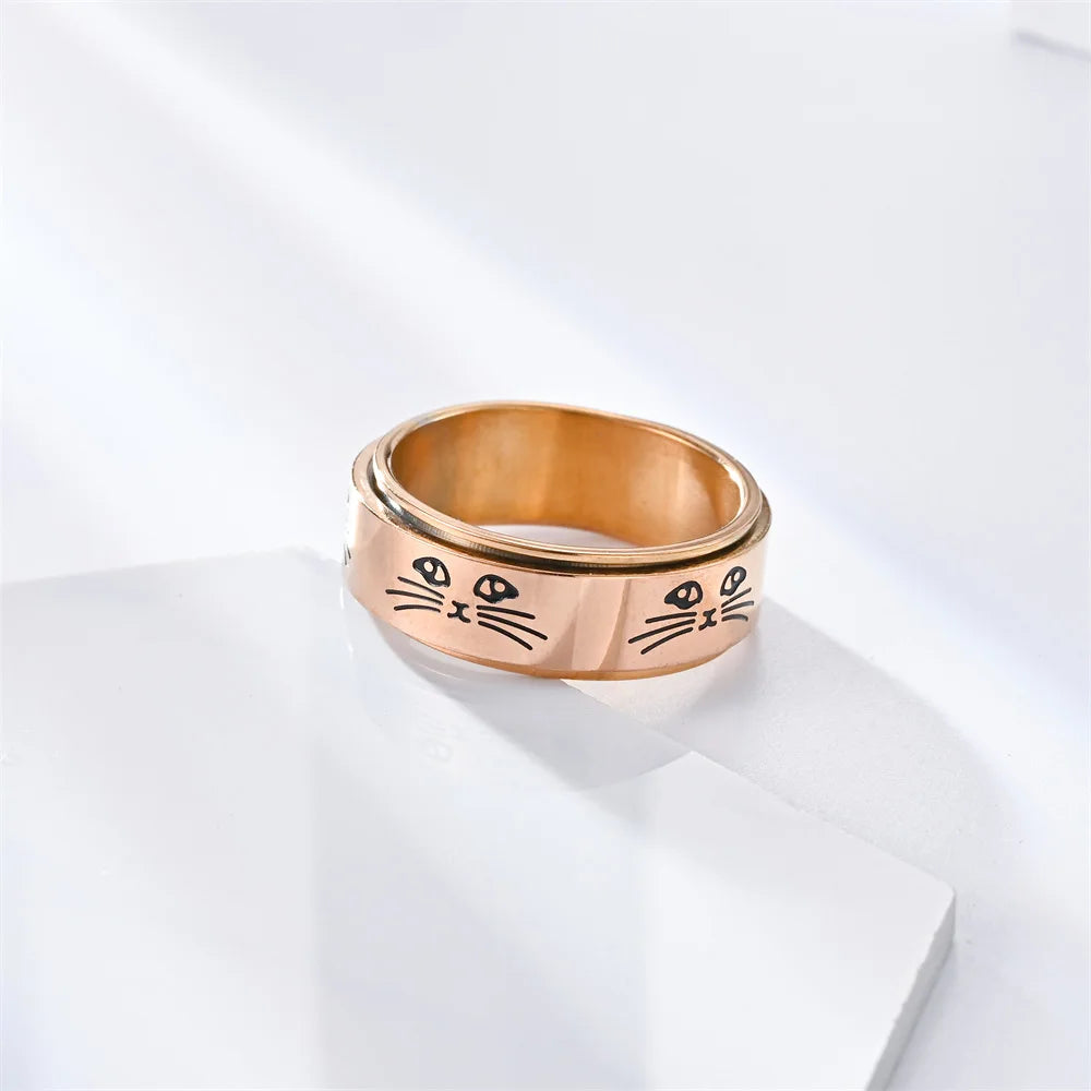 Ring mit drehenden Anti-Stress Katzen, roségold