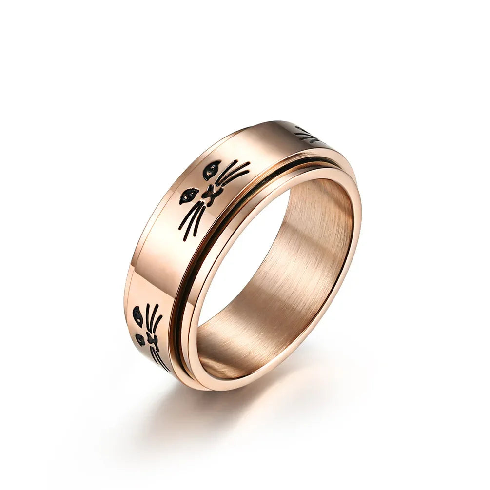 Ring mit drehenden Anti-Stress Katzen, roségold