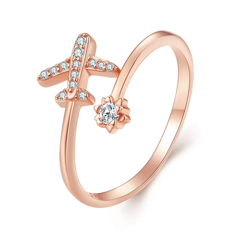Echter Silberflugzeug-Ring für Damen in Roségold
