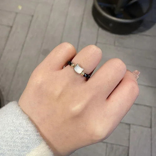 Ring Katzenring schwarze Steine