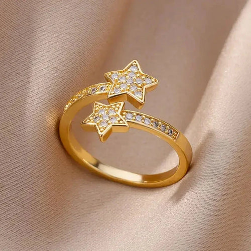 Ring Doppelsterne aus Zirkon Gold