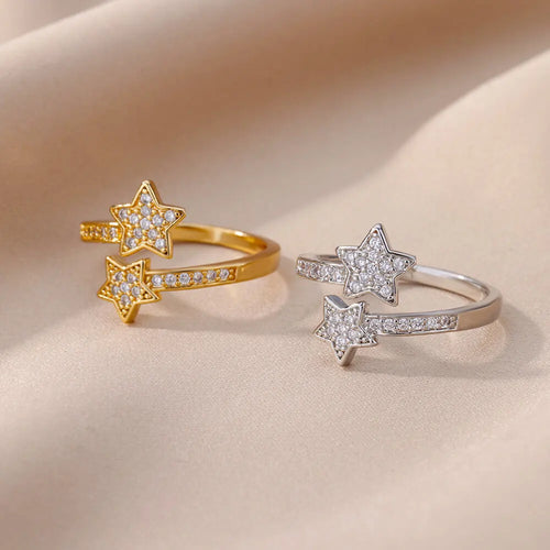 Ring Doppelsterne aus Zirkon Silber