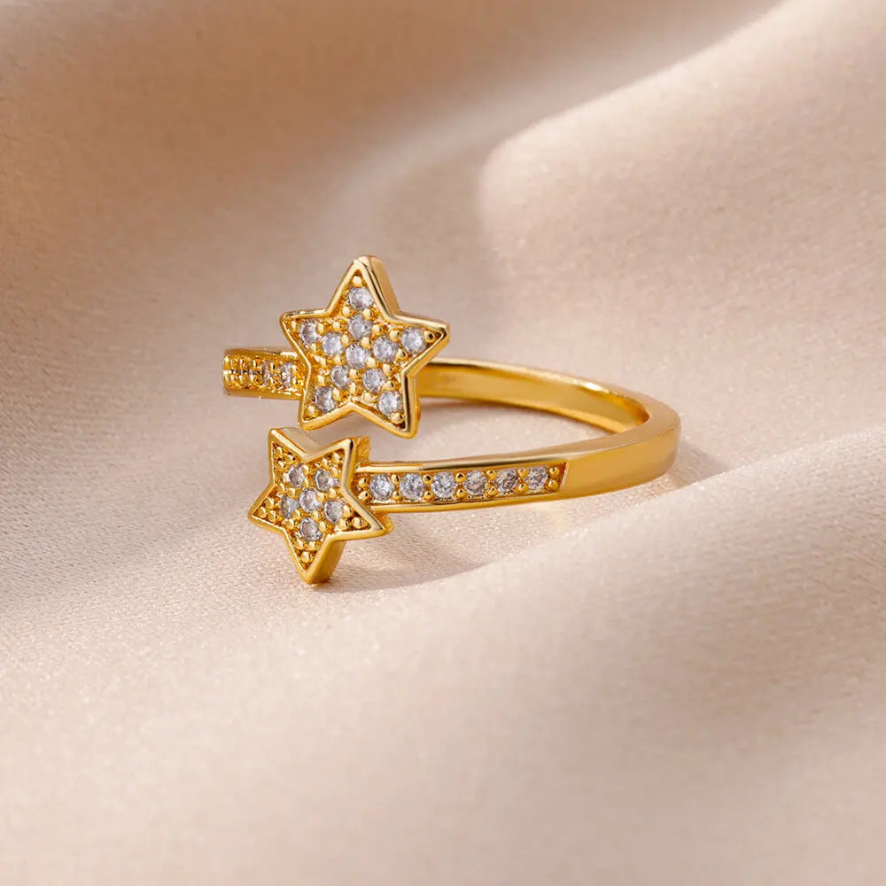 Ring Doppelsterne aus Zirkon Gold