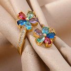 Ring mit farbigen Blumen aus Zirkon in Gold