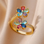 Ring mit farbigen Blumen aus Zirkon in Gold