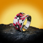 Ring mit roten Blumen und Zirkonia