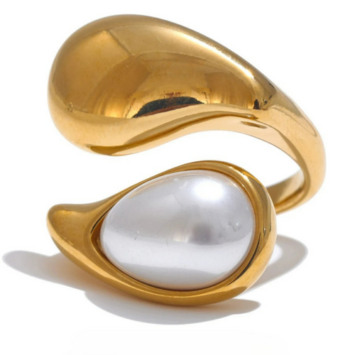 Ring Tropfenform Weiße Perle Gold