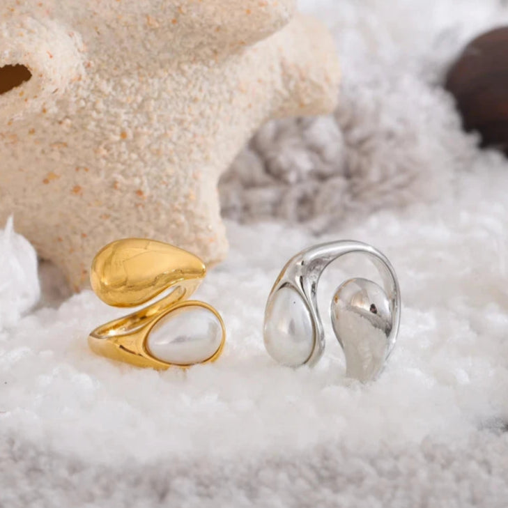 Ring Tropfenform Weiße Perle Silber