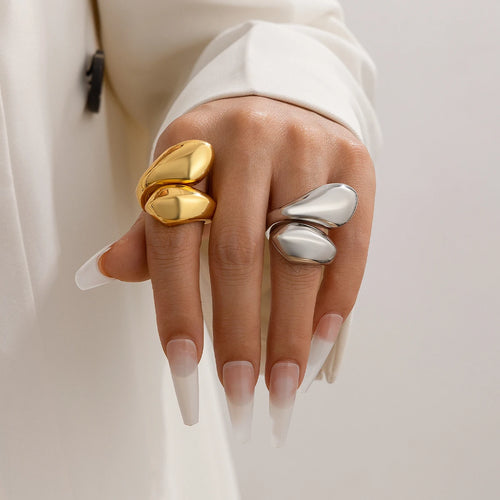 Ring großer asymmetrischer Wassertropfen Silber