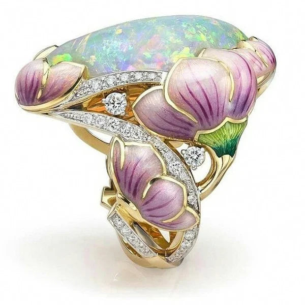 Ring mit großem Lavendelblumen-Design