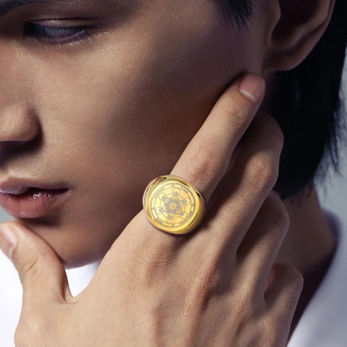 Ring Schwarze Würfel Metatron gold