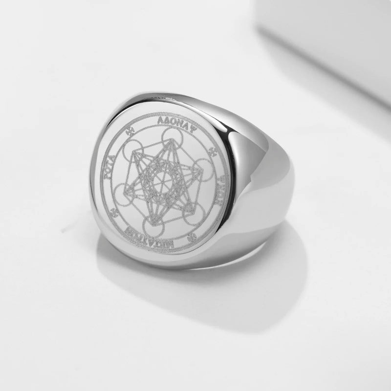 Ring Schwarze Würfel Metatron silber