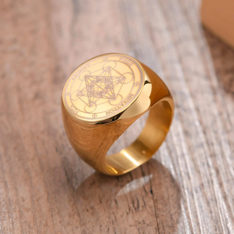 Ring Schwarze Würfel Metatron gold