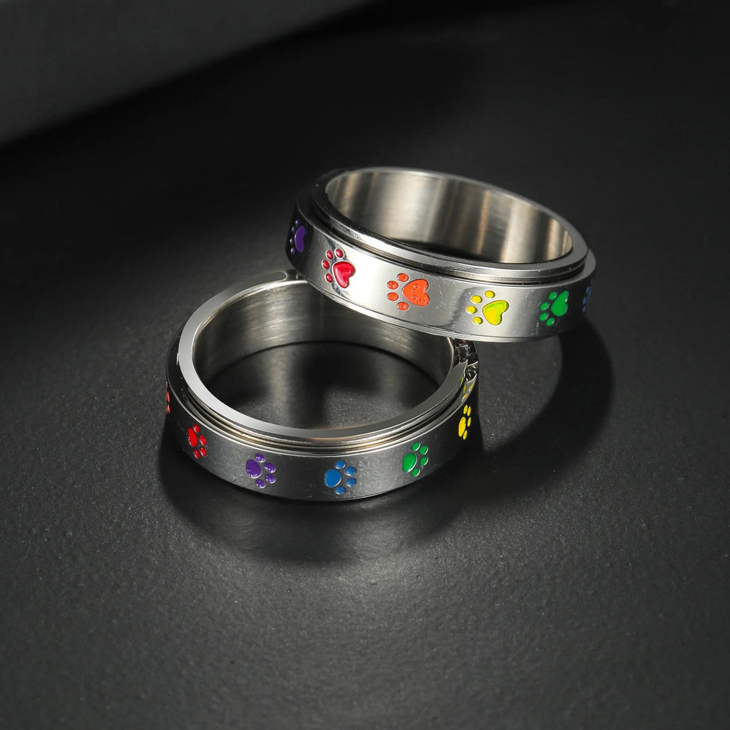 Ring mit Herzen oder Pfoten, drehbarer Anti-Stress-Ring Herz