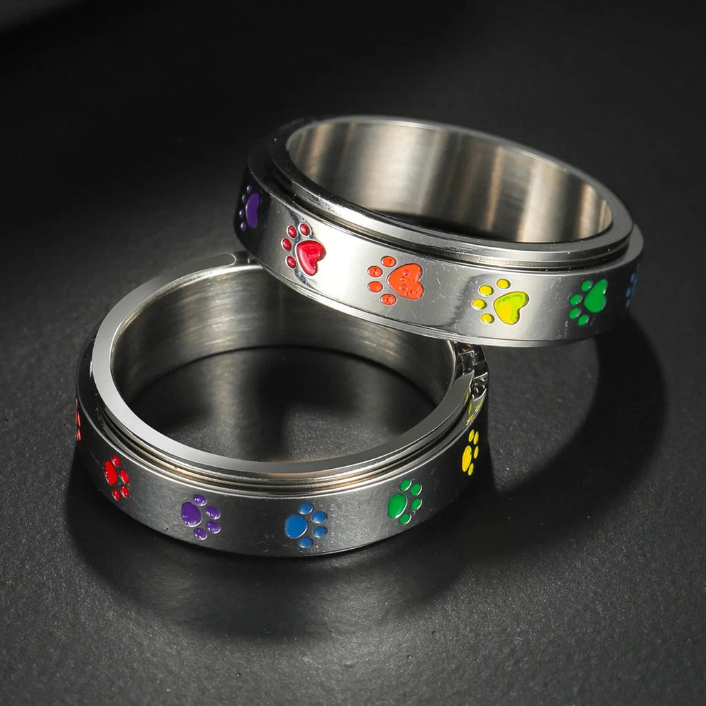 Ring mit Herzen oder Pfoten, drehbarer Anti-Stress-Ring Herz