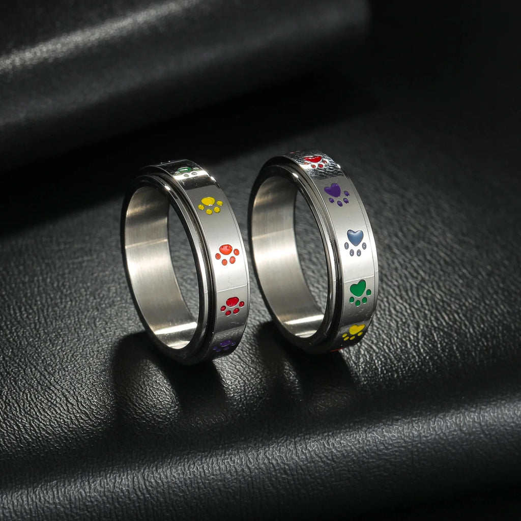 Ring mit Herzen oder Pfoten, drehbarer Anti-Stress-Ring Pfoten