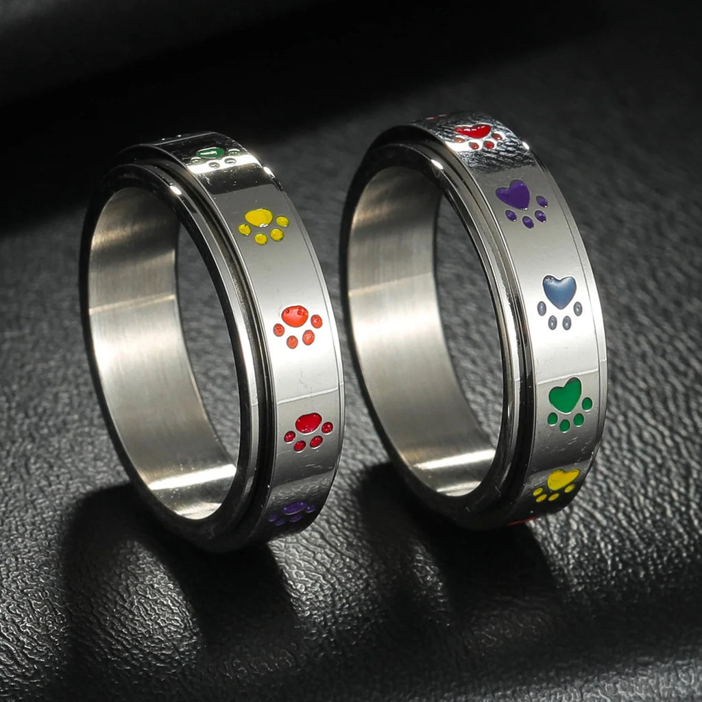 Ring mit Herzen oder Pfoten, drehbarer Anti-Stress-Ring Pfoten