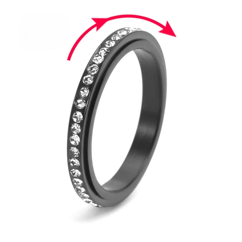 Anti-Stress drehbarer Ring mit schwarzem Zirkon