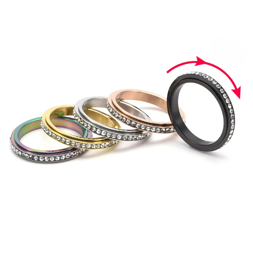 Anti-Stress drehbarer Ring mit schwarzem Zirkon