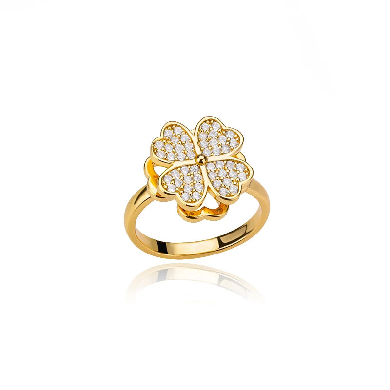 Anti-Stress-Ring drehbarer Ring mit vierblättrigem Kleeblatt gold