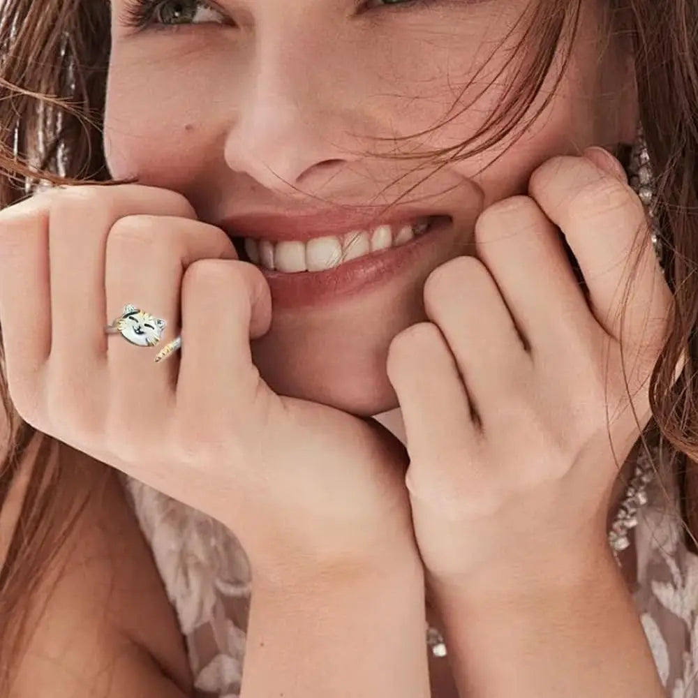Bague anti-stress chat mignon avec tête rotative