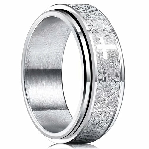 Drehbarer Anti-Stress-Ring mit christlichem Kreuz silber
