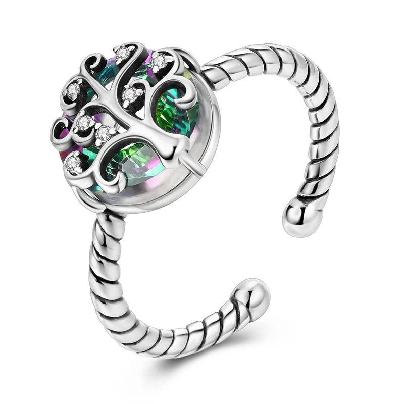 Lebensbaum-Ring Zirkon Damen Silber