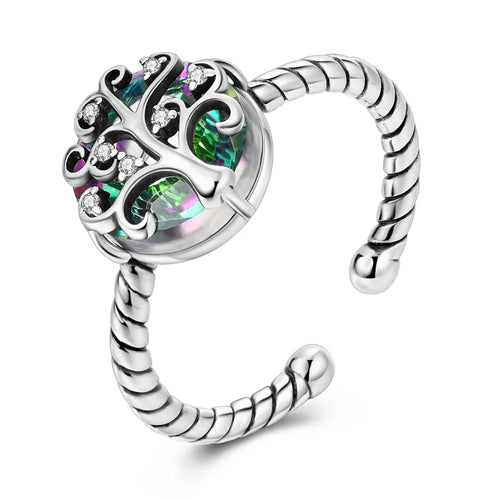 Lebensbaum-Ring Zirkon Damen Silber