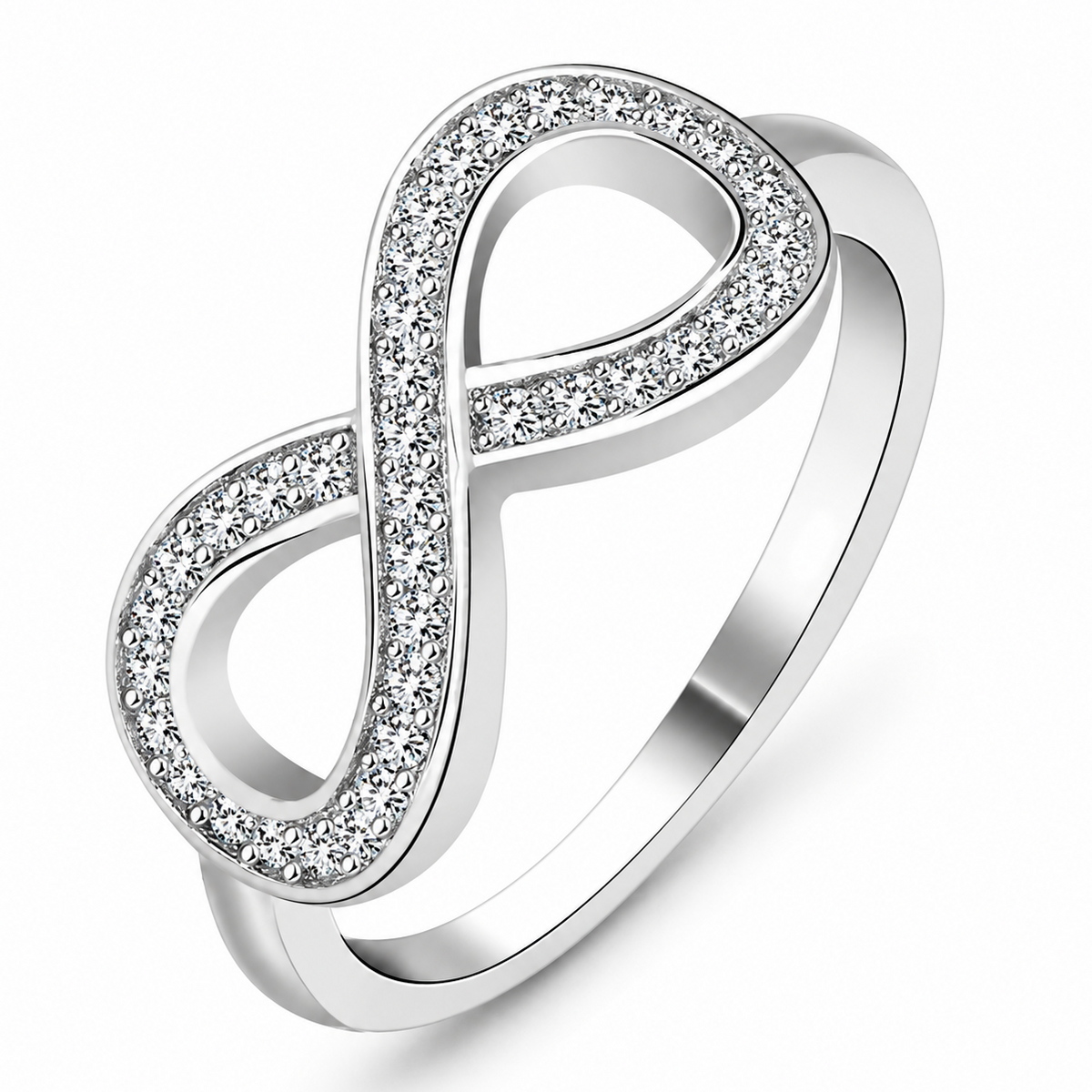 Ring mit grafischem Design, Unendlichkeitssymbol, verziert mit Kristallen