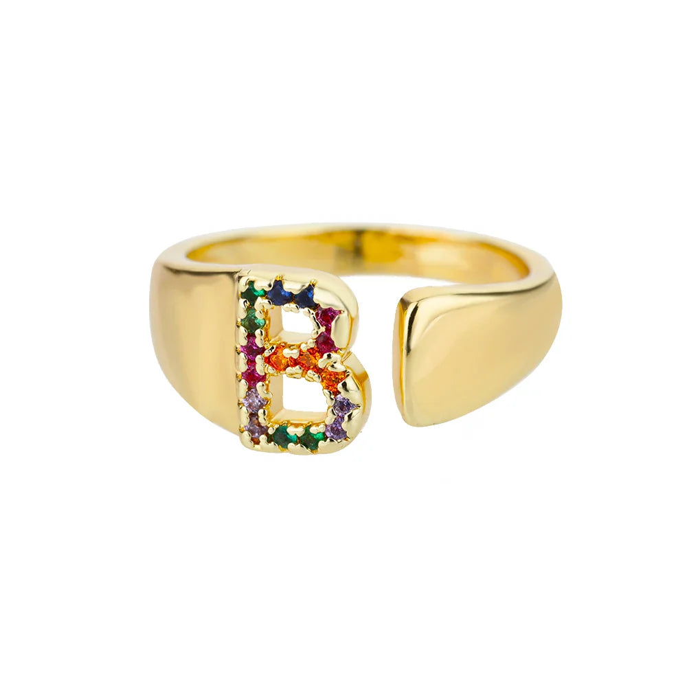 Personalisierter breiter Ring mit Regenbogen-Initiale b